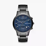 Emporio Armani Renato Chronograph Quartz Blue Dial Black Steel Strap Watch For Men - AR11215