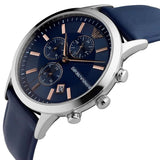 Buy Shop Emporio Armani Renato Chronograph Blue Dial Black Leather Strap Watch For Men - AR11216 USA Online