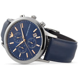 Buy Shop Emporio Armani Renato Chronograph Blue Dial Black Leather Strap Watch For Men - AR11216 USA Online