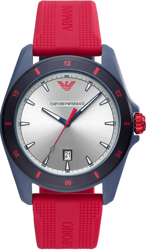 Buy Shop Emporio Armani Sigma Silver Dial Red Silicone Strap Watch for Men - AR11219 USA Online