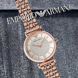 Emporio Armani T-Bar Gianni Crystal Pave Dial Rose Gold Steel Strap Watch For Women - AR11244