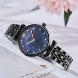 Buy Shop Emporio Armani Gianni T-Bar Quartz Black Mother of Pearl Dial Black Steel Strap Watch For Women - AR11268 USA Online