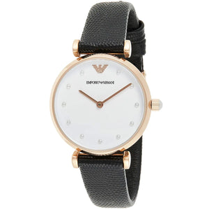 Buy Shop Emporio Armani Gianni T-Bar White Dial Black Leather Strap Watch for Women - AR11270 USA Online