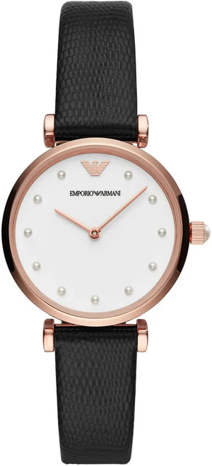 Buy Shop Emporio Armani Gianni T-Bar White Dial Black Leather Strap Watch for Women - AR11270 USA Online
