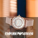 Buy Shop Emporio Armani Gianni T Bar Mother of Pearl Dial Rose Gold Mesh Bracelet Watch For Women - AR11320 USA Online