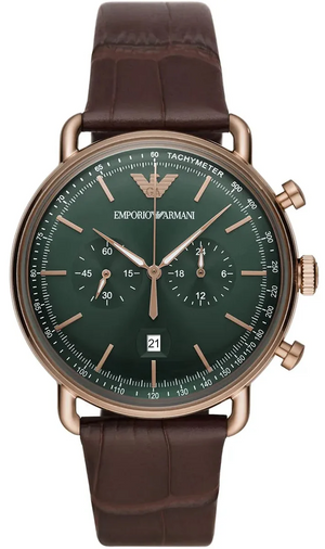 Buy Shop Emporio Armani Aviator Green Dial Brown Leather Strap Watch for Men - AR11334 USA Online
