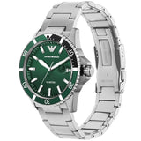 Emporio Armani Three Hand Green Dial Silver Steel Strap Watch For Men - AR11338