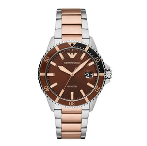 Buy Shop Emporio Armani Diver Quartz Brown Dial Two Tone Steel Strap Watch For Men - AR11340 USA Online