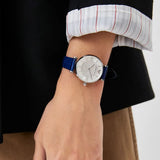 Buy Shop Emporio Armani Gianni T Bar Quartz Crystals Silver Dial Blue Leather Strap Watch For Women - AR11344 USA Online