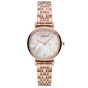 Buy Shop Emporio Armani Gianni T Bar Quartz Mother of Pearl Dial Rose Gold Steel Strap Watch For Women - AR11385 USA Online