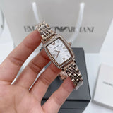 Buy Shop Emporio Armani Gianni T Bar Quartz Crystals White Dial Rose Gold Steel Strap Watch For Women - AR11406 USA Online