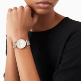 Buy Shop Emporio Armani Gianni T-Bar Crystals Silver Dial Rose Gold Steel Strap Watch For Women - AR11446 USA Online