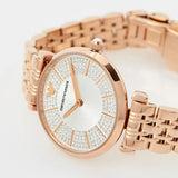 Buy Shop Emporio Armani Gianni T-Bar Crystals Silver Dial Rose Gold Steel Strap Watch For Women - AR11446 USA Online