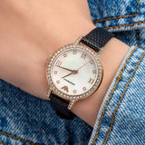 Buy Shop Emporio Armani Cleo Three-Hand Mother of Pearl Dial Black Leather Strap Watch For Women - AR11485 USA Online