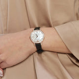 Buy Shop Emporio Armani Cleo Three-Hand Mother of Pearl Dial Black Leather Strap Watch For Women - AR11485 USA Online