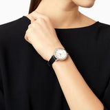 Buy Shop Emporio Armani Cleo Three-Hand Mother of Pearl Dial Black Leather Strap Watch For Women - AR11485 USA Online
