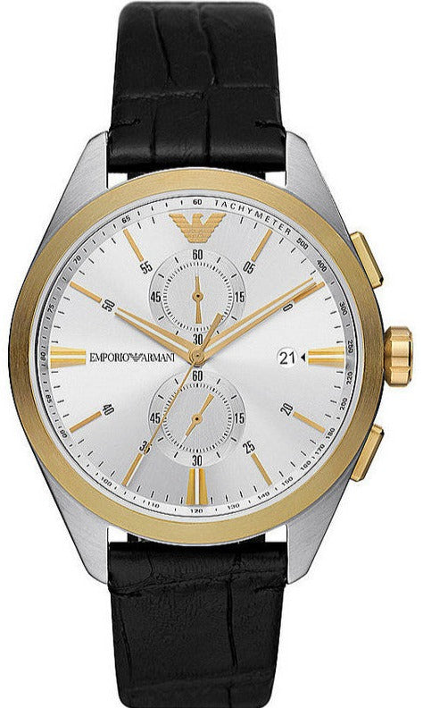 Buy Shop Emporio Armani Claudio Chronograph Silver Dial Black Leather Strap Watch For Men - AR11498 USA Online