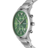 Emporio Armani Renato Chronograph Green Dial Silver Steel Strap Watch For Men - AR11507