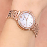 Buy Shop Emporio Armani Aira Three Hand Mother of Pearl Dial Rose Gold Steel Strap Watch For Women - AR11523 USA Online