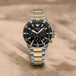 Buy Shop Emporio Armani World Explorer Solar Powered Chronograph Black Dial Two Tone Steel Strap Watch for Men - AR11680 USA Online