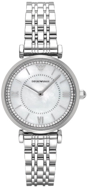 Buy Shop Emporio Armani Gianni T-Bar Mother of Pearl Dial Silver Steel Strap Watch for Women - AR11701 USA Online