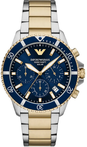 Buy Shop Emporio Armani World Explorer Chronograph Blue Dial Two Tone Steel Strap Watch for Men - AR11740 USA Online