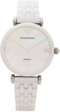 Buy Shop Emporio Armani Giannti T Bar Quartz Mother of Pearl Dial White Steel Strap Watch For Women - AR1485 USA Online