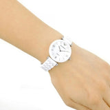 Buy Shop Emporio Armani Giannti T Bar Quartz Mother of Pearl Dial White Steel Strap Watch For Women - AR1485 USA Online