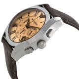 Emporio Armani Valente Chronograph Amber Dial Brown Leather Strap Watch For Men - AR1634