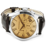 Emporio Armani Valente Chronograph Amber Dial Brown Leather Strap Watch For Men - AR1634