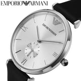 Emporio Armani Retro Analog Quartz Silver Dial Black Leather Strap Watch For Men - AR1674