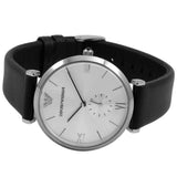 Emporio Armani Retro Analog Quartz Silver Dial Black Leather Strap Watch For Men - AR1674