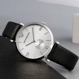 Emporio Armani Retro Analog Quartz Silver Dial Black Leather Strap Watch For Men - AR1674