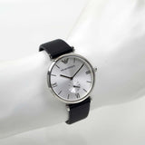 Emporio Armani Retro Analog Quartz Silver Dial Black Leather Strap Watch For Men - AR1674