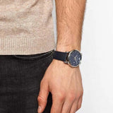 Buy Shop Emporio Armani Classic Quartz Blue Dial Black Leather Strap Watch For Men - AR1731 USA Online