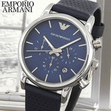 Buy Shop Emporio Armani Luigi Chronograph Blue Dial Black Leather Strap Watch For Men - AR1736 USA Online