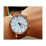 Buy Shop Emporio Armani Classic Chronograph White Dial Brown Leather Strap Watch For Men - AR1809 USA Online