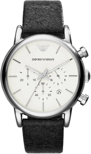 Buy Shop Emporio Armani Luigi Chronograph White Dial Black Leather Strap Watch for Men - AR1810 USA Online