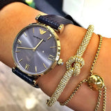 Buy Shop Emporio Armani Gianni T Bar Blue Dial Blue Leather Strap Watch For Women - AR1875 USA Online