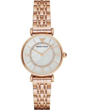 Buy Shop Emporio Armani Gianni T Bar Mother of Pearl Rose Gold Stainless Steel Strap Watch For Women - AR1909 USA Online