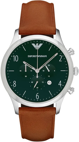 Buy Shop Emporio Armani Beta Chronograph Green Dial Brown Leather Strap Watch for Men - AR1941 USA Online
