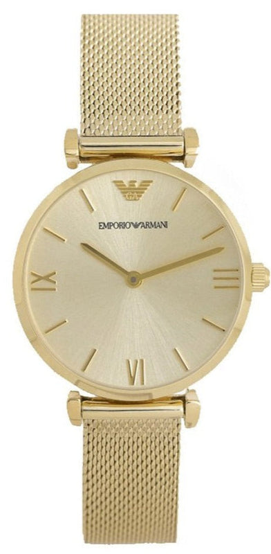 Buy Shop Emporio Armani Retro Gold Dial Gold Mesh Bracelet Watch For Women - AR1957 USA Online