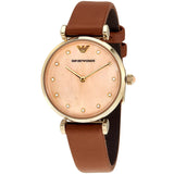 Buy Shop Emporio Armani Gianni T Bar Quartz Pink Mother of Pearl Dial Brown Leather Strap Watch For Women - AR1960 USA Online