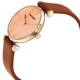 Buy Shop Emporio Armani Gianni T Bar Quartz Pink Mother of Pearl Dial Brown Leather Strap Watch For Women - AR1960 USA Online