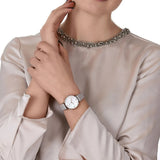 Buy Shop Emporio Armani Gianni T Bar Quartz Mother of Pearl Dial White Leather Strap Watch For Women - AR1965 USA Online