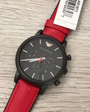Buy Shop Emporio Armani Luigi Chronograph Black Dial Red Leather Strap Watch For Men - AR1971 USA Online