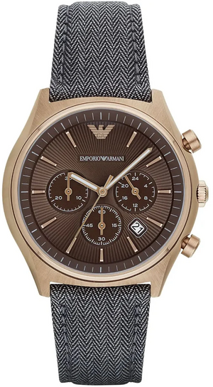 Buy Shop Emporio Armani Zeta Chronograph Brown Dial Gray Fabric Strap Watch for Men - AR1976 USA Online