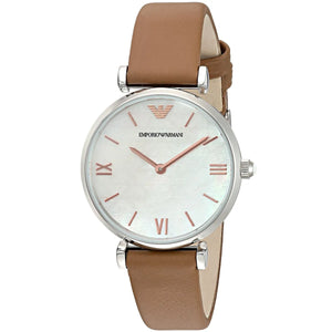 Buy Shop Emporio Armani Gianni T-Bar White Dial Brown Leather Strap Watch for Women - AR1988 USA Online