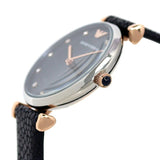 Buy Shop Emporio Armani Gianni T Bar Analog Blue Dial Black Leather Strap Watch For Women - AR1989 USA Online