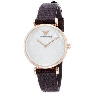 Buy Shop Emporio Armani Gianni T-Bar Silver Dial Brown Leather Strap Watch for Women - AR1990 USA Online